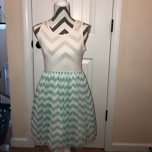 white and teal striped dres
